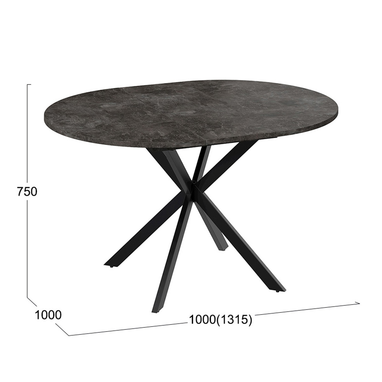 Стол обеденный круглый раздв.Мэдисон d1000(+315)мм h750мм Ателье темный/Черный Муар ТриЯ*1