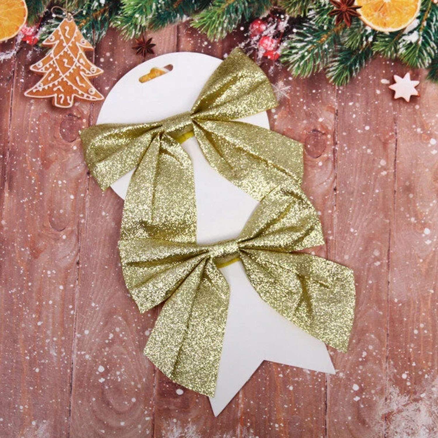 Набор бантов на елку «Зимнее очарование», 15х15 cм, 2 шт., золото