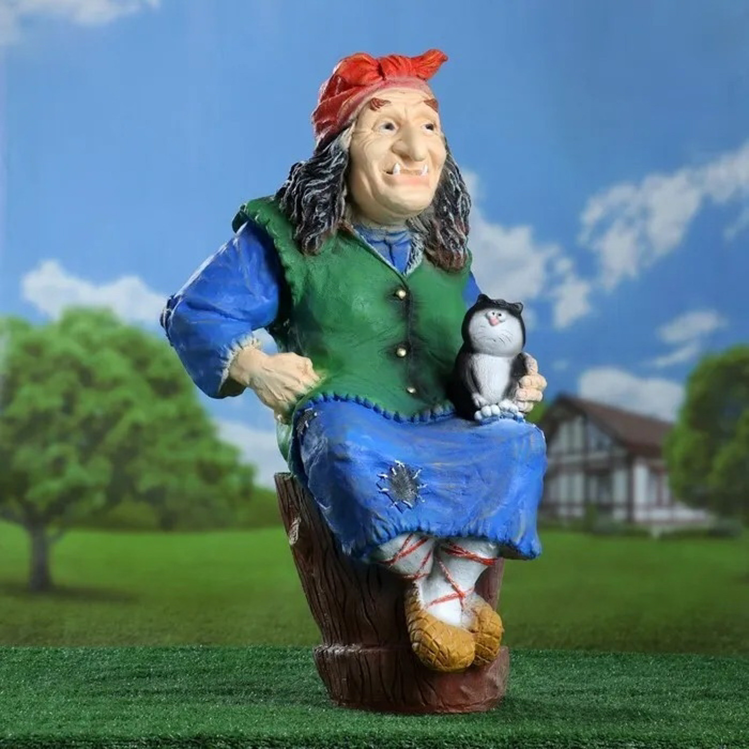 Садовая фигура "Баба Яга на ступе с кошкой" 74х40х36 см МИКС 1126860