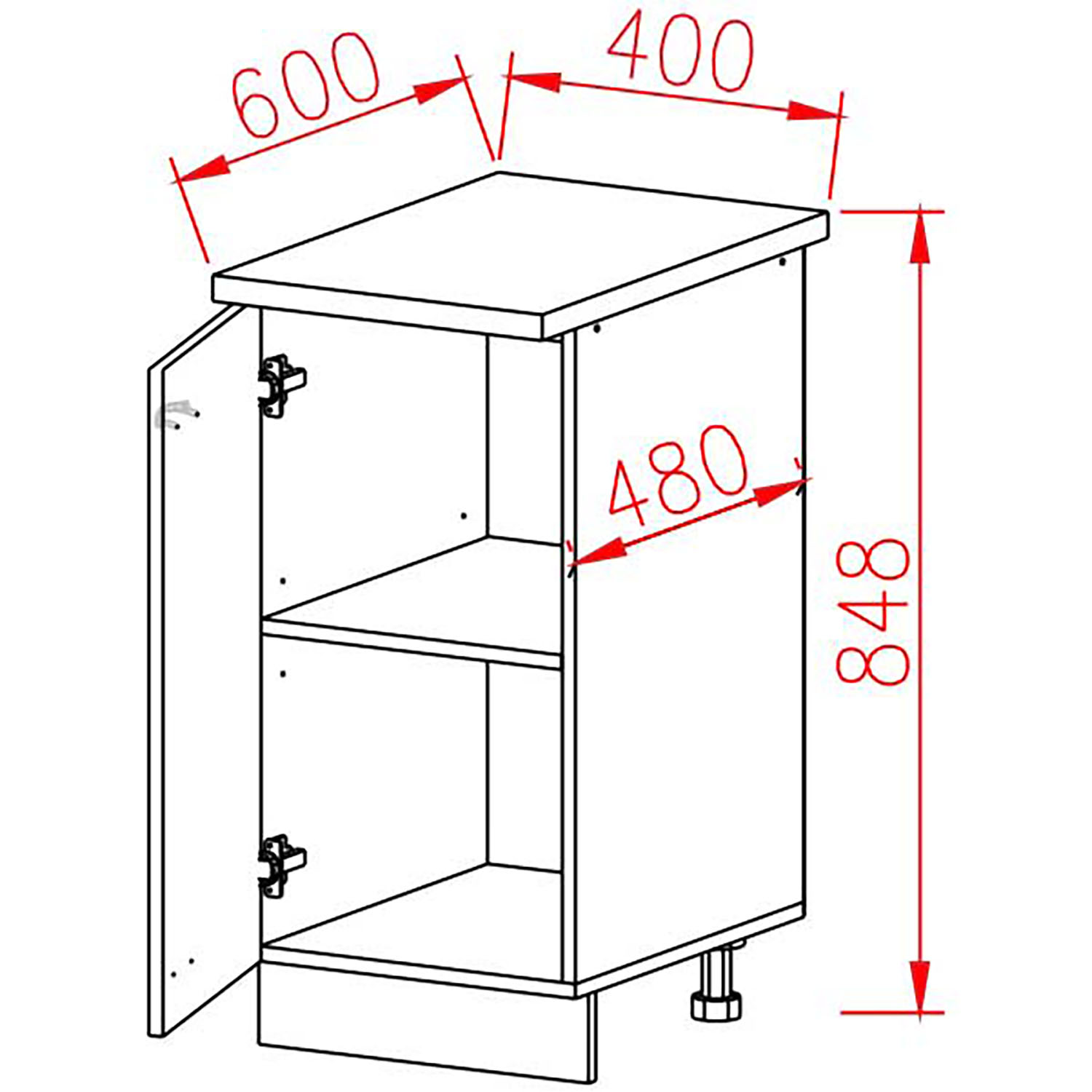 Шкаф напольный 400х850х600 мм BROZEX-WOOD Liberty, с дверцей, белый