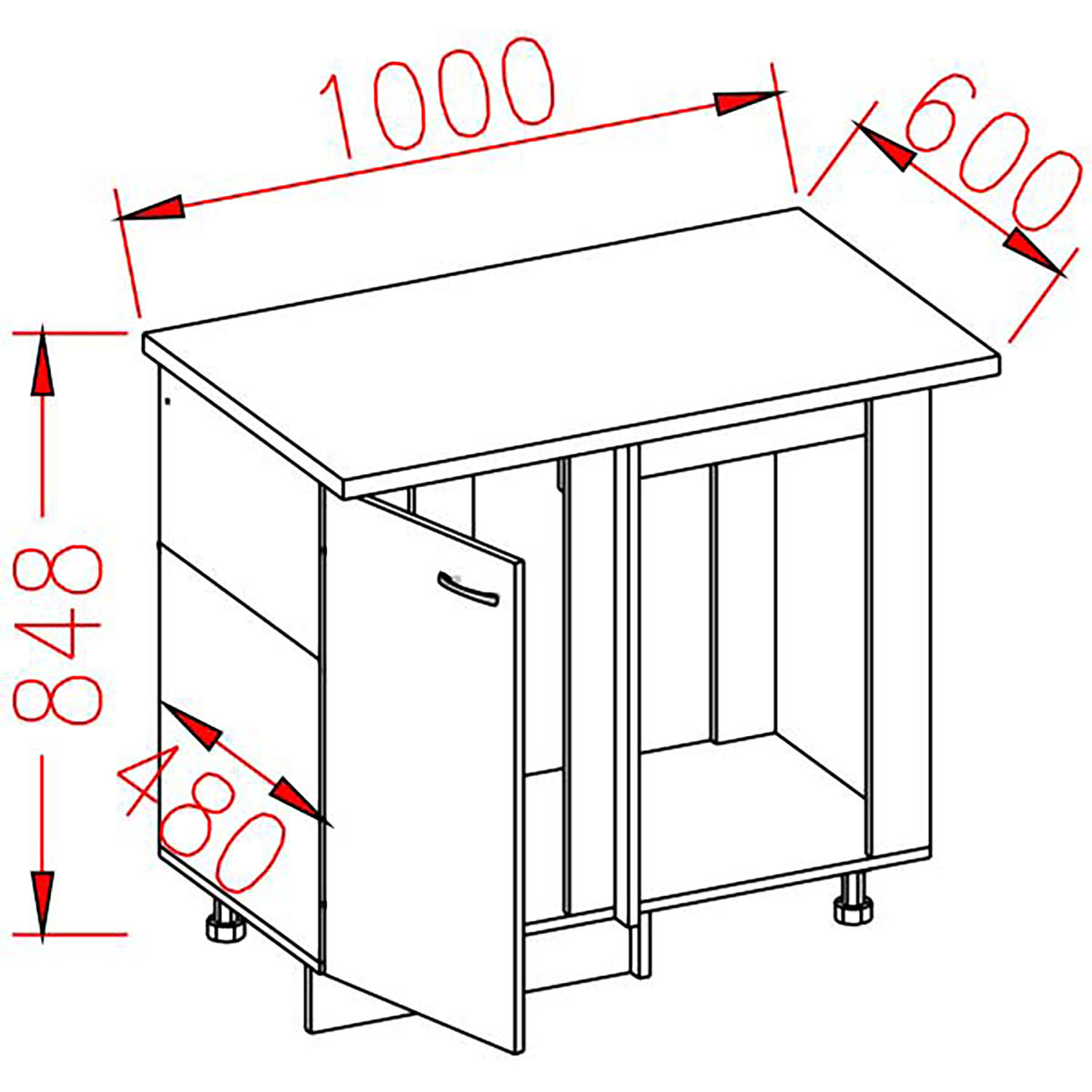 Шкаф напольный угловой 1000х850х600 мм BROZEX-WOOD Next, правый, с дверцей, графит