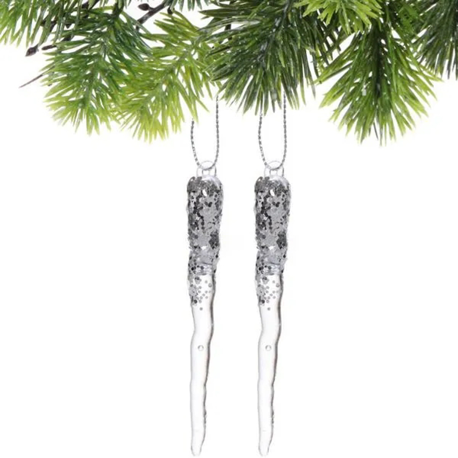 Подвеска "Морозная сосулька" 10 см (набор 2 шт), Серебро