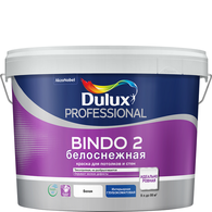 Краска акриловая 9 л для стен и потолков DULUX BINDO 2, белоснежная база BW, глубокоматовая