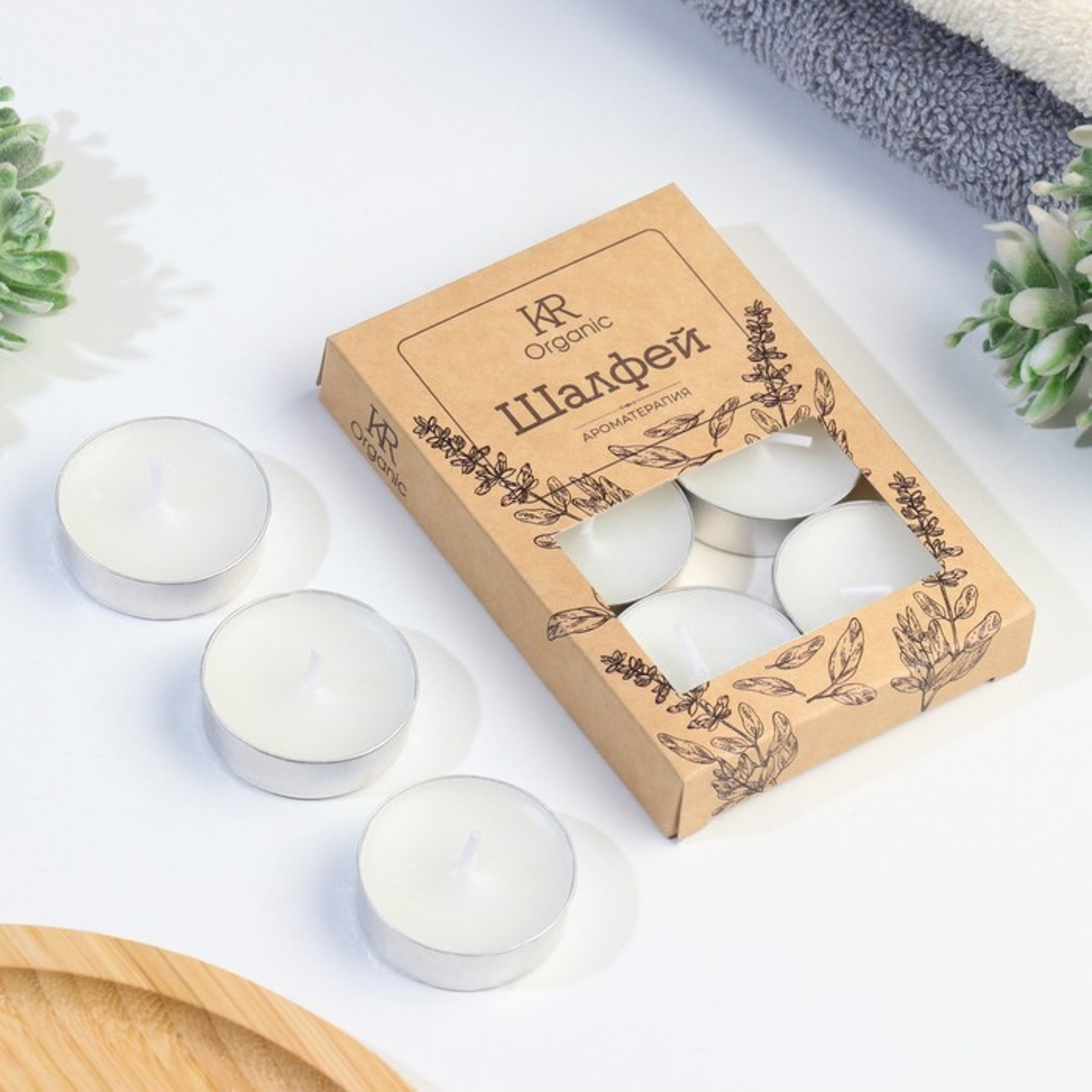 Свеча чайная ароматическая 6 шт.в под.коробке, "Шалфей" 10132774 Свеча чайная ароматическая 6 шт.в под.коробке, "Шалфей" 10132774