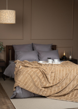 Плед 200*220см искусственный мех Кролик Полосы серо-бежев TCH KS BE-GY1 2022 16-1320 Absolute *1