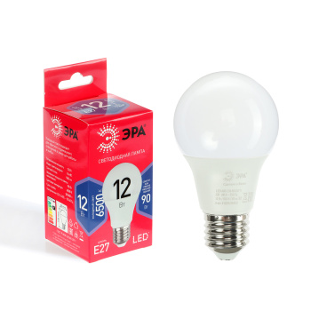Лампа светодиодная ЭРА RED LINE, Е27, груша A60, 12 Вт, 960 Лм, 6500 К, холодный белый Лампа светодиодная ЭРА RED LINE, Е27, груша A60, 12 Вт, 960 Лм, 6500 К, холодный белый