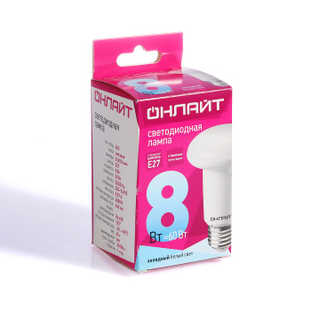 Лампа светодиодная ОНЛАЙТ, Е27, рефлектор R63, 8 Вт, 660 Лм, 4000 К, нейтральный белый Лампа светодиодная ОНЛАЙТ, Е27, рефлектор R63, 8 Вт, 660 Лм, 4000 К, нейтральный белый