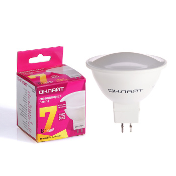Лампа светодиодная ОНЛАЙТ, GU5.3, рефлектор MR16, 7 Вт, 490 Лм, 3000 К, теплый белый