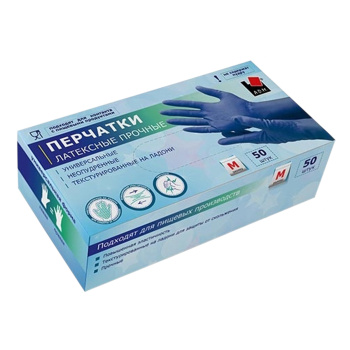 Перчатки латексные прочные M (средний) коробка 50шт (25пар) Синие HR02G "А.Д.М." *1/10 Перчатки латексные прочные M (средний) коробка 50шт (25пар) Синие HR02G "А.Д.М." *1/10