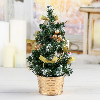 Елка декоративная Зимнее волшебство, 20 см, ПВХ, зеленый с золотым декором