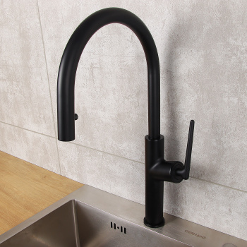 Смеситель для кухни Diadonna D60-0008BL  высокий излив, выдвижная лейка, черный *1/6