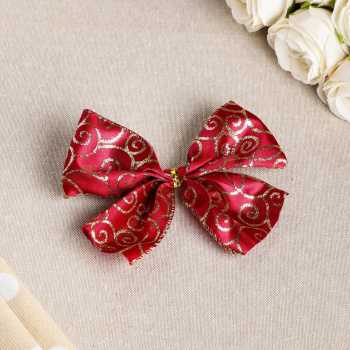 Бант праздничный Завитки, красный, 14 х 10 см