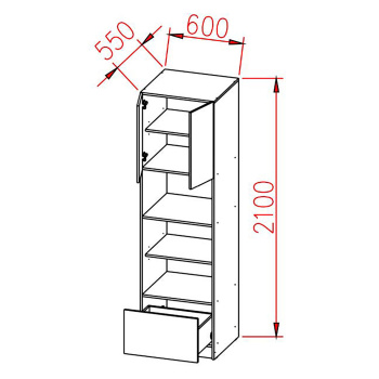 Пенал 600х2100х550 мм BROZEX-WOOD Next, для духового шкафа и СВЧ, графит / дуб вотан Пенал 600х2100х550 мм BROZEX-WOOD Next, для духового шкафа и СВЧ, графит / дуб вотан