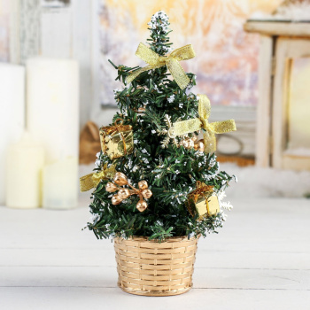 Елка декоративная Зимнее волшебство, 20 см, ПВХ, зеленый с золотым декором