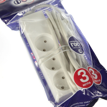 Удлинитель 3 розетки 3м б/з ПВС 2*0,75мм2 10А мощ.нагр 2500Вт 10-33 Фотон 21112 *1/20