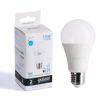Лампа светодиодная Gauss Elementary, Е27, груша A60, 15 Вт, 148 Лм, 6500 К, холодный белый